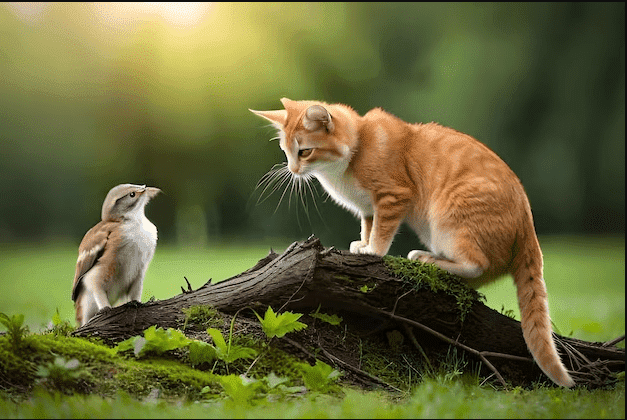 The Cat and the Sparrows बिल्ली और गौरैया